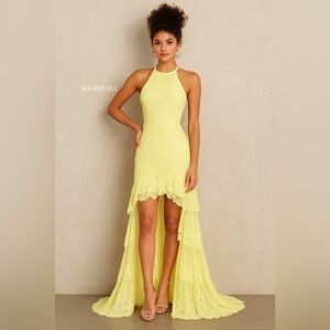 Sherri Hill Yellow Lace Maxi Dress 52663